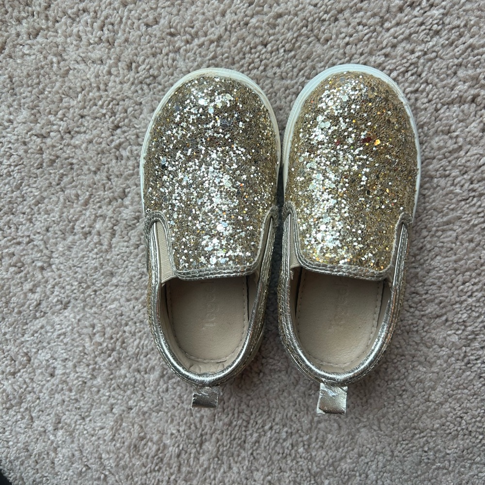 Kids Sparkly Gold Slip-On Shoes Size 7